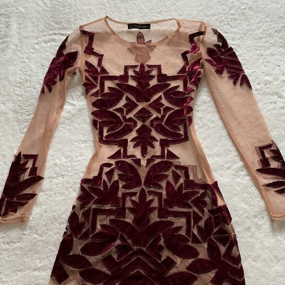 For Love And Lemons Red Bodycon Long Sleeve Cocktail Dress